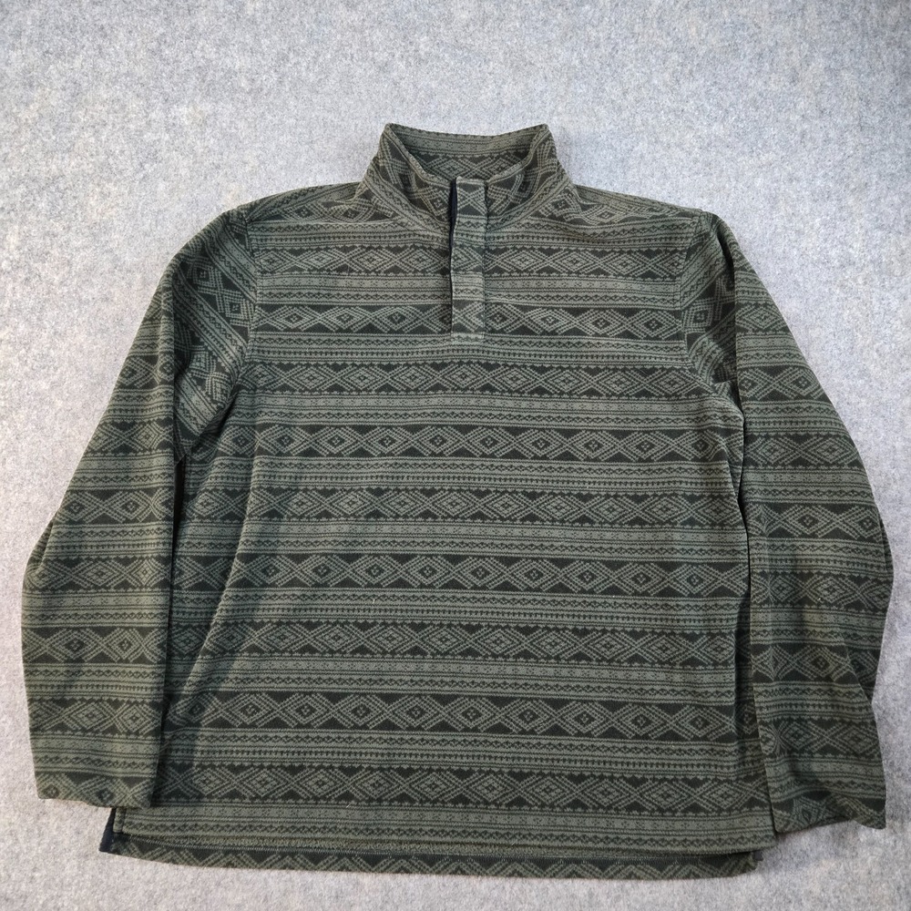 LL Bean Fleece Pullover Mens XL Green Southwest Aztec Snap Neck Sweater Gorpcore